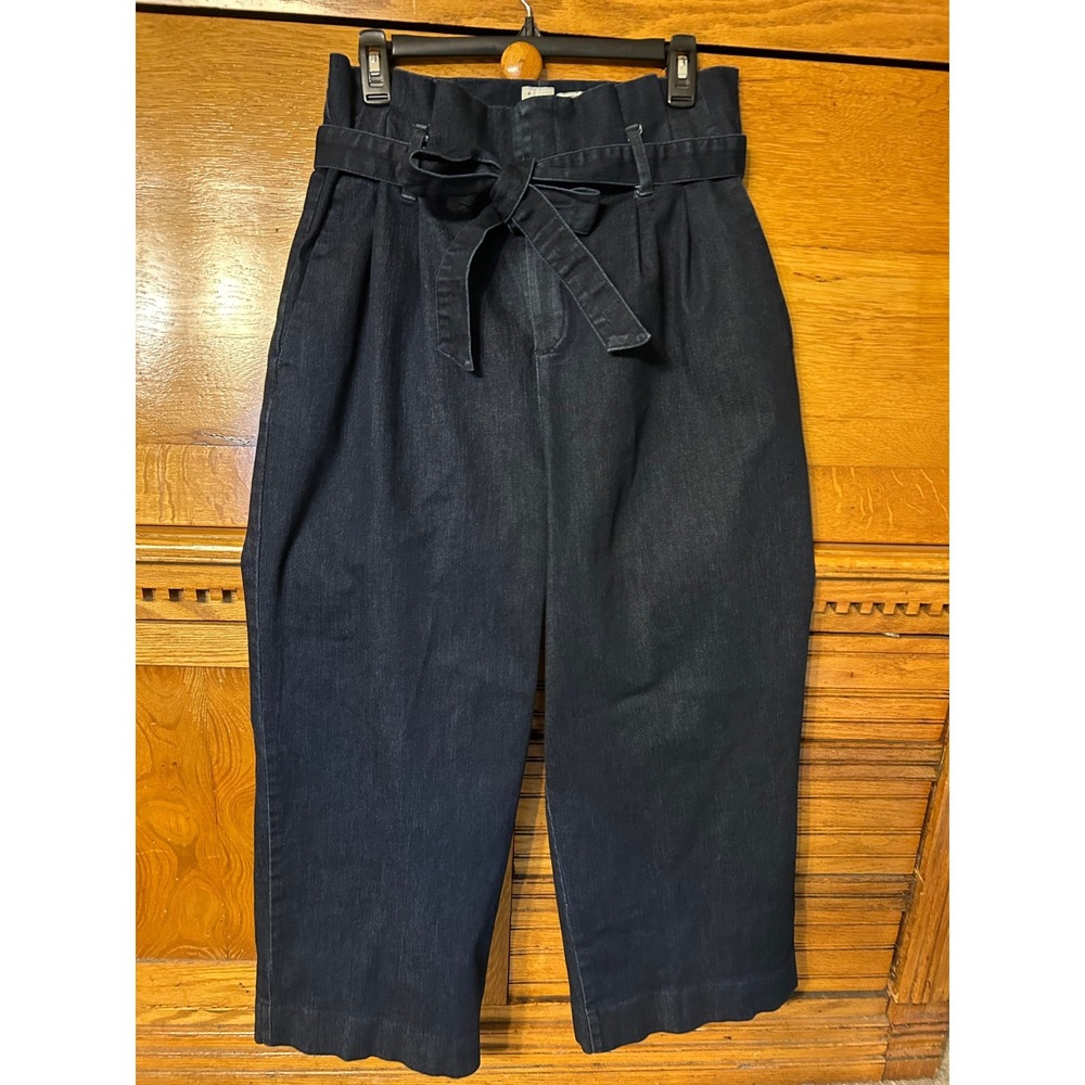 A New‎ Day Paperbag Waist Wide Leg Crop Jeans Dark Wash Blue Womens Size 12